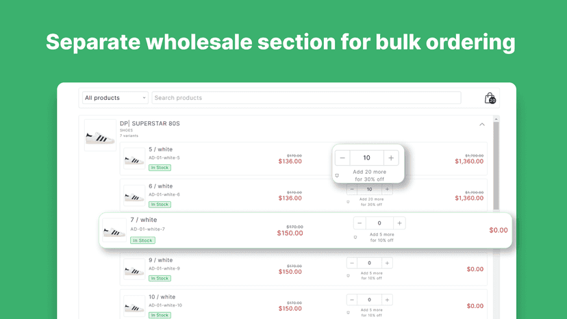 Wholesale Section for Wholesale B2B Wholesale Order Form