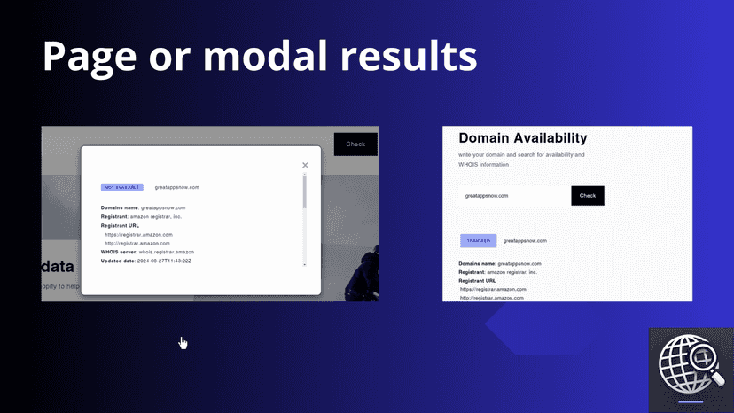 Display results on page or in modal