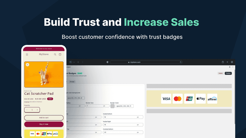 Trust badges displayed on a store to assure customers
