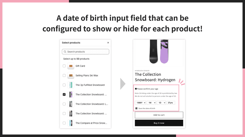 Configurable date of birth input for each product!