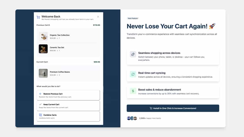 Image demonstrating Persistent Cart's real-time sync feature, di