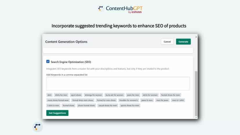 Incorporate the suggested keywords to enhance SEO of products