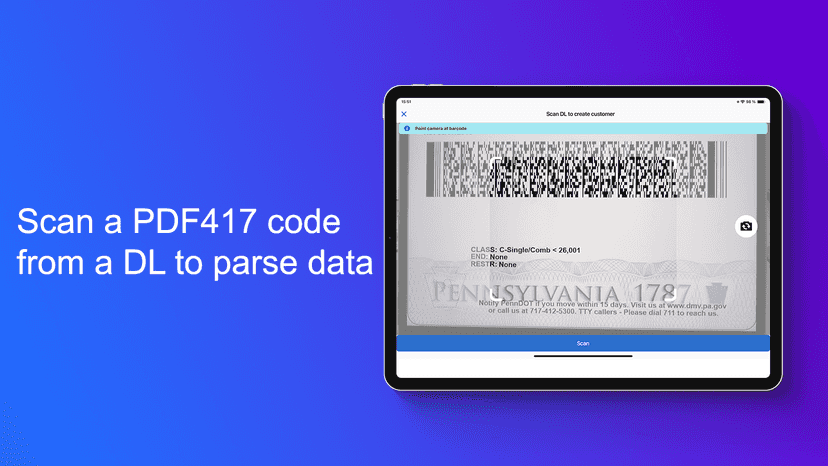 Scan a PDF417 code from a DL to parse data