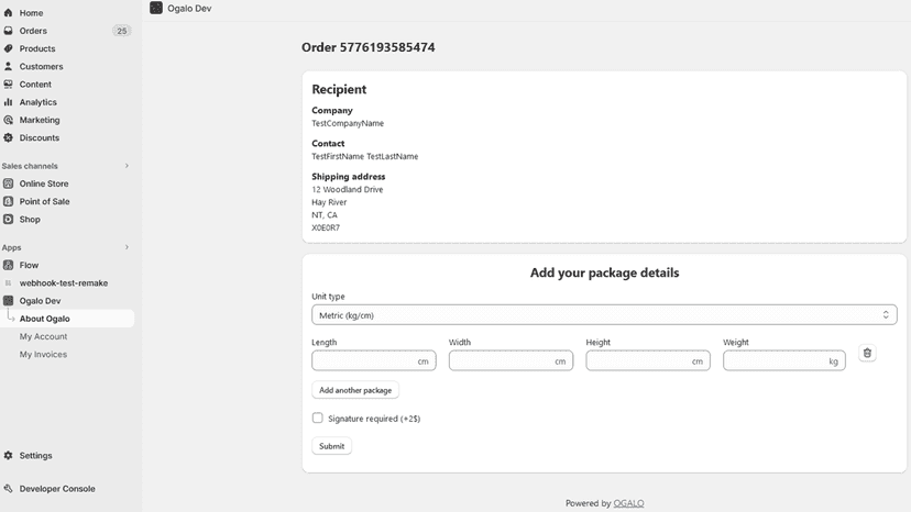 Enter dimensions directly from your order