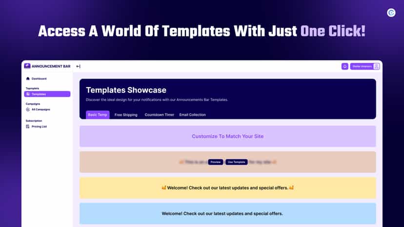 List of Announcement Bars with filtering system