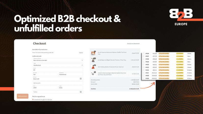 Optimized B2B checkout with unfullfilled orders