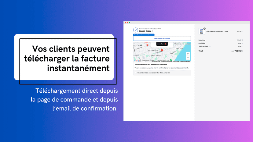 Téléchargement des factures sur la page de confirmation