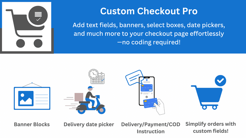 Add text fields, banners, select boxes, date pickers and more