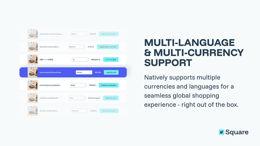 Supports multiple currencies and languages right out of the box