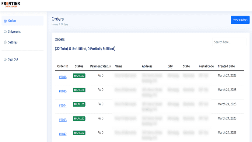orders listing