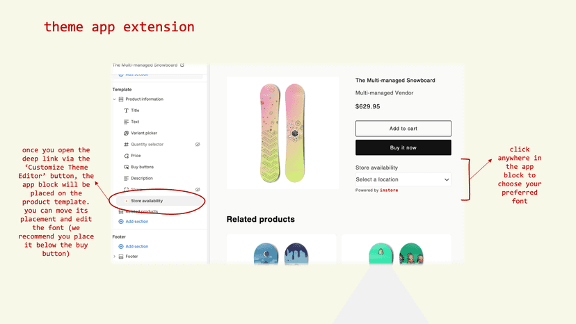 Theme app extension as displayed in product page editor