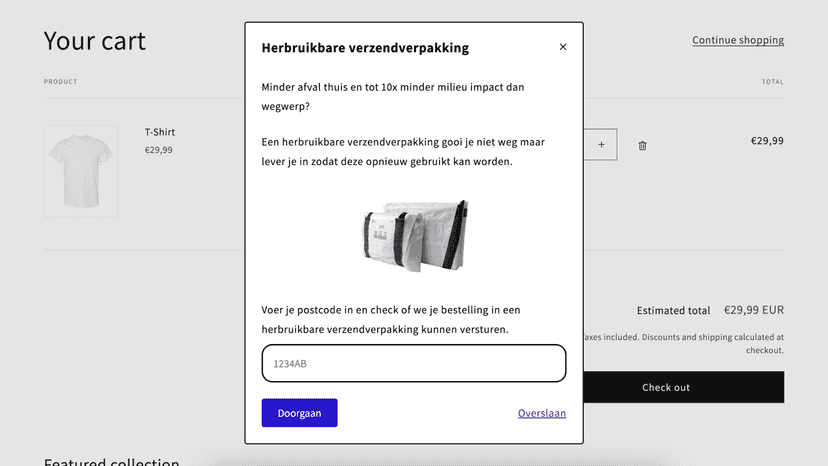 Dialog appears before checkout