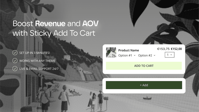 Promotional banner of Sticky Add to Cart app by TVARKA.APPS