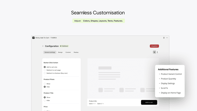 Admin panel interface with preview and design customisability