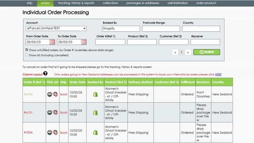 Orders available once processed online in the orders area
