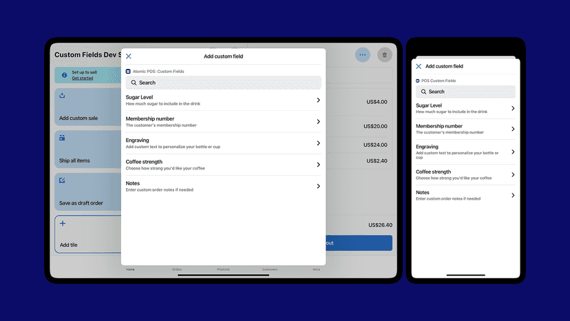 App view in POS app for mobile and tablet