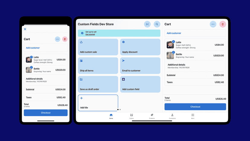 Cart view in POS app for mobile and tablet