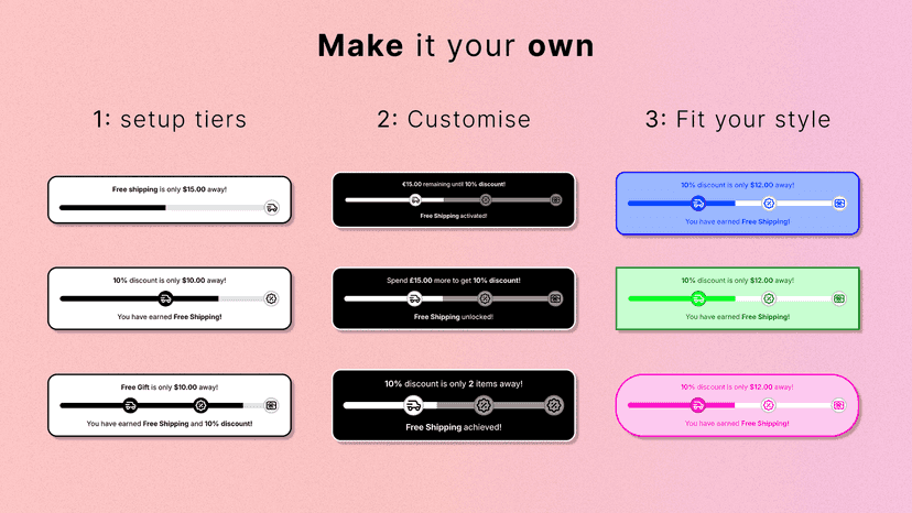 Customise reward tiers, discount types & progress bar appearance