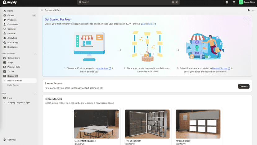 Select from 3D and VR store templates from BazaarVR.com