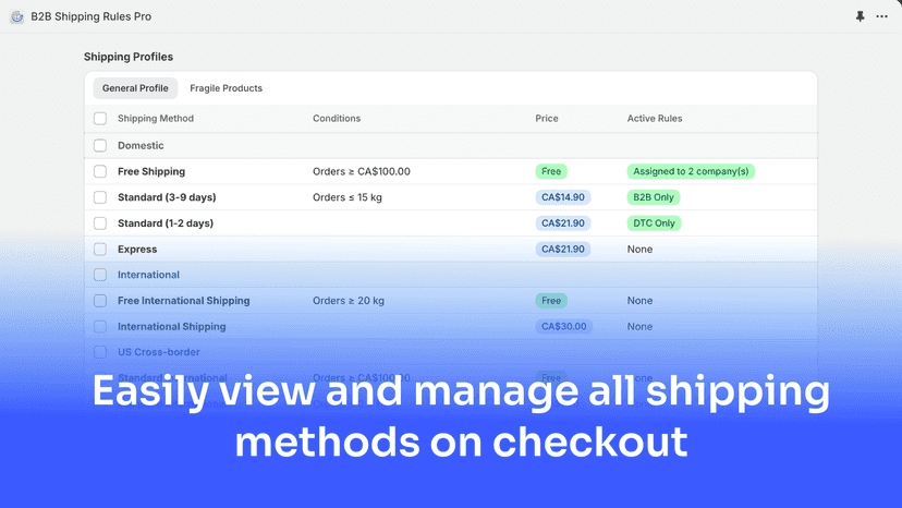 View and manage all shipping methods on checkout