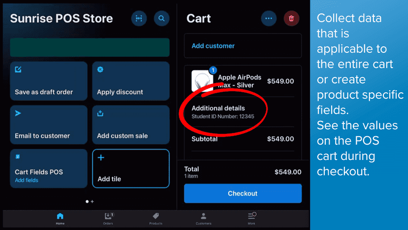 Custom data added to the POS cart