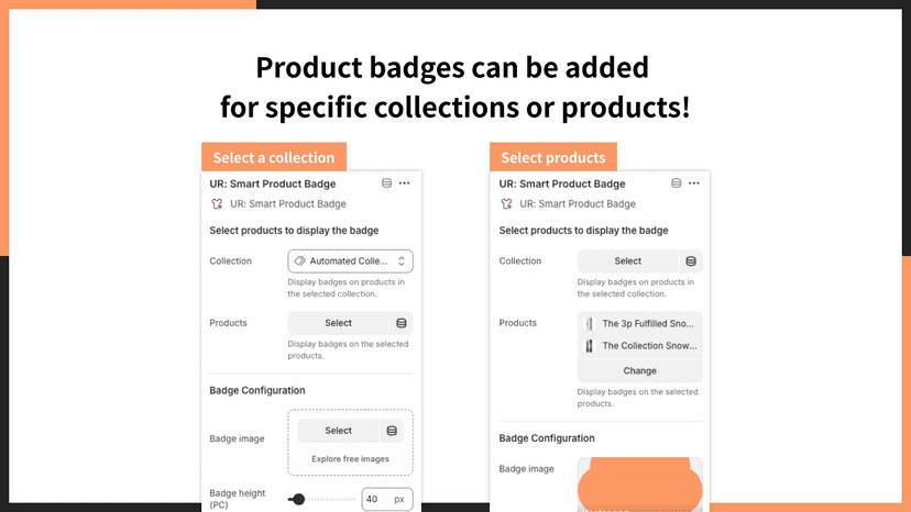 Product badges can be added for specific collections or product