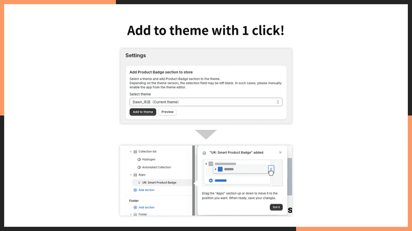 Add to theme with 1 click!