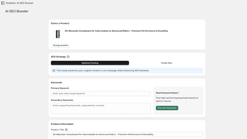 select which product you want to optimize