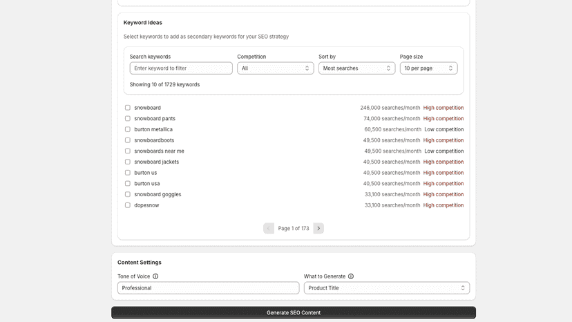 settings for ai to generate content