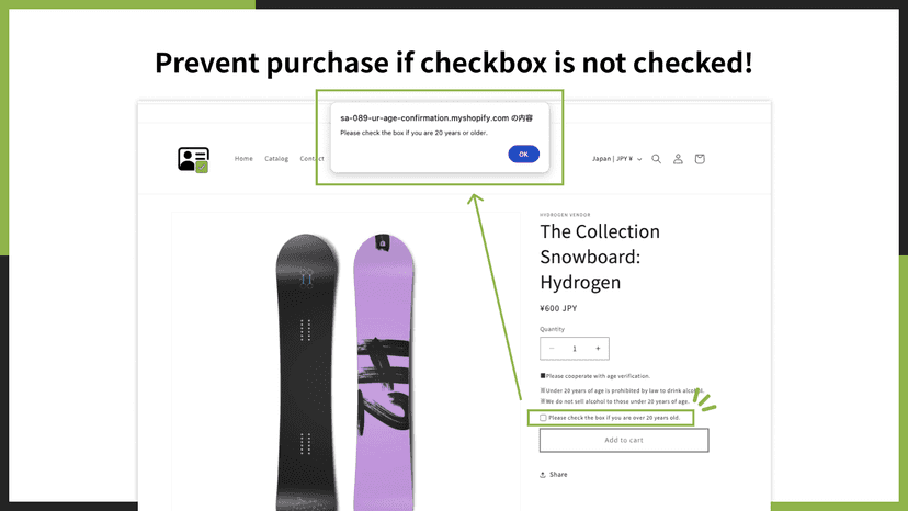 Prevent purchase if checkbox is not checked!
