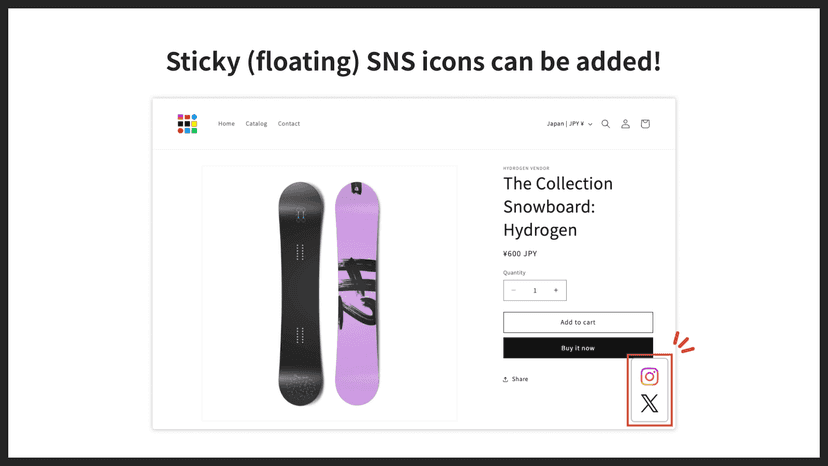 Sticky (floating) SNS icons can be added!