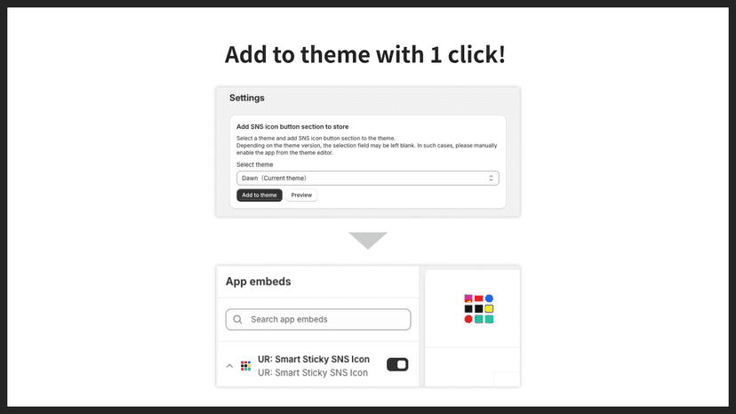 Add to theme with 1 click!