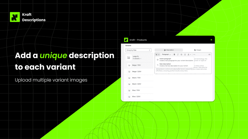 Add unique description to each variant