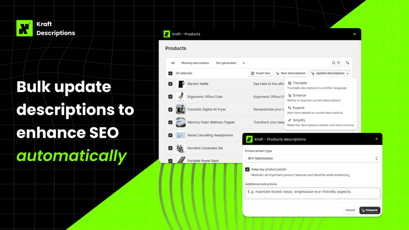 Bulk update product descriptions to enhance SEO automatically