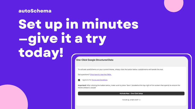 One click setup in minutes.
