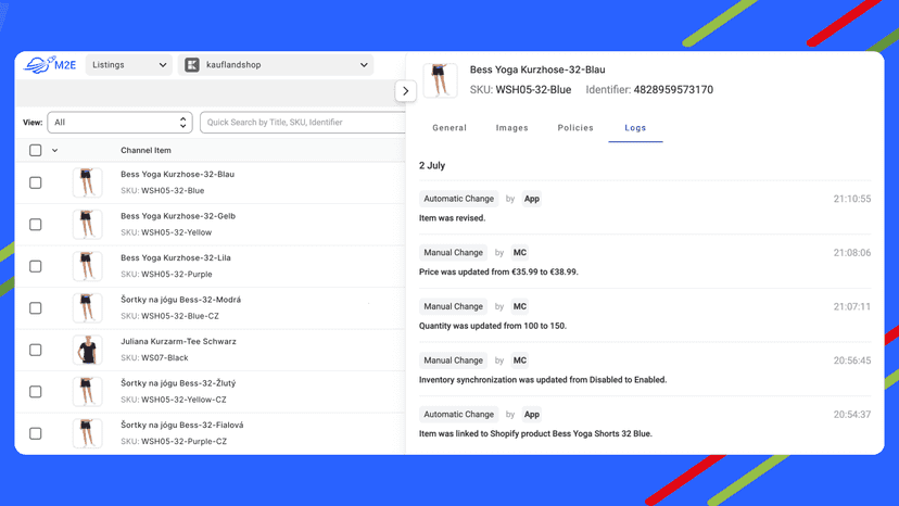 Listing log for M2E Kaufland Connect