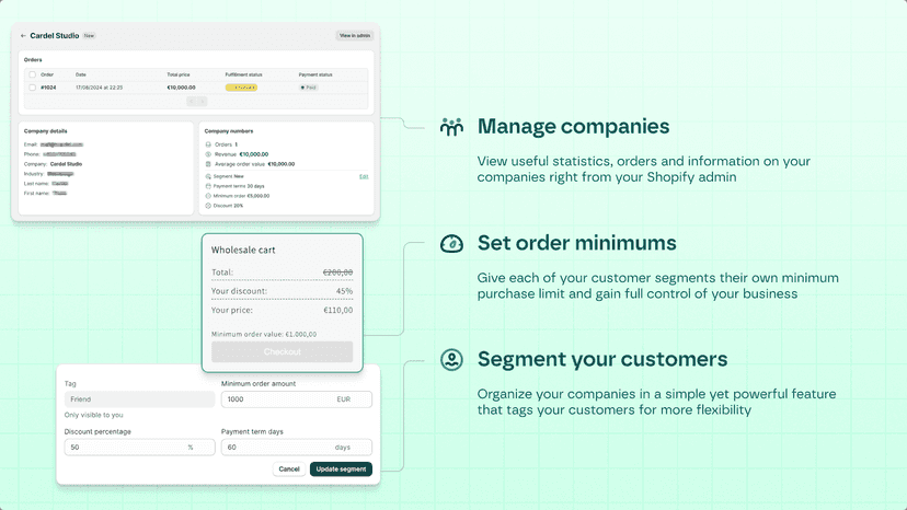 Manage companies, order minimums & company segments