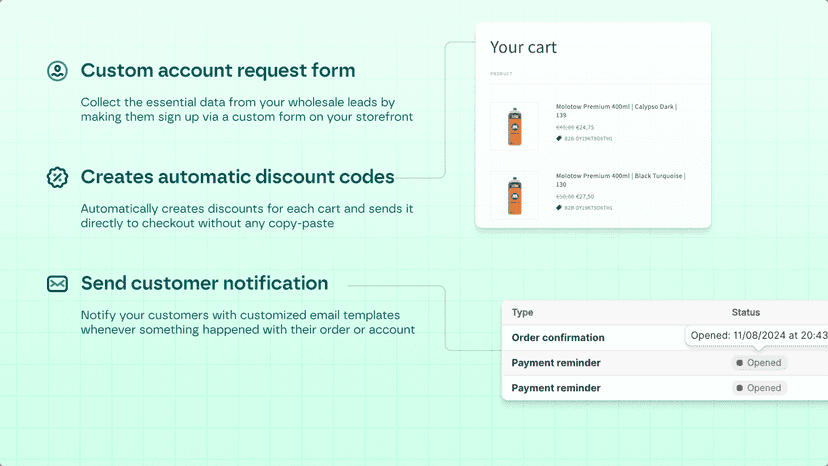 Request forms, discounts & notifications