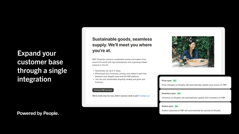 Two screenshots of PBP Dropship Shopify integration value prop