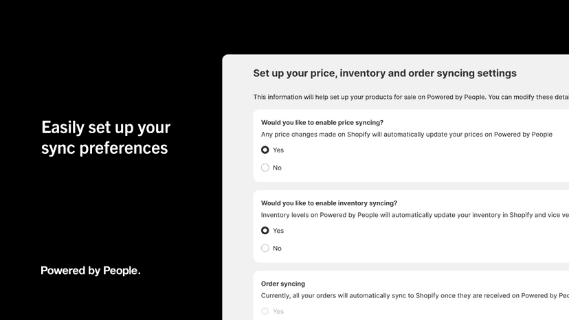 A screenshot of PBP Dropship syncing preferences