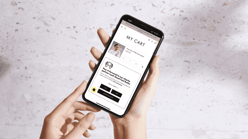 Pay-it-forward app in ecommerce store, mobile view