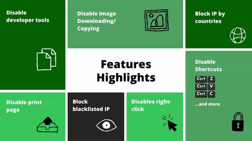 KOI main features disable right click, copying, downloading, etc