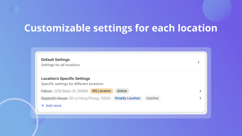 Customizable settings for each location