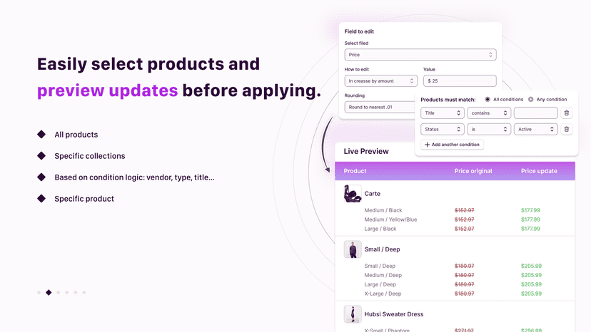easily select product and preview update before change