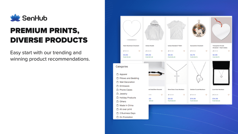 SenHub offers diversed choice of print-on-demand (PpD) products