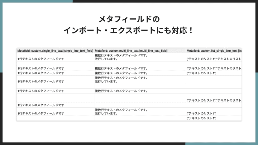 メタフィールドのインポート・エクスポートにも対応!