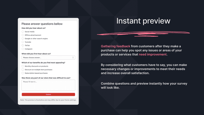 Instant preview - Post purchase survey