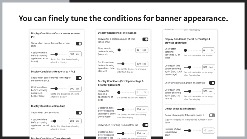 You can finely tune the conditions for banner appearance.