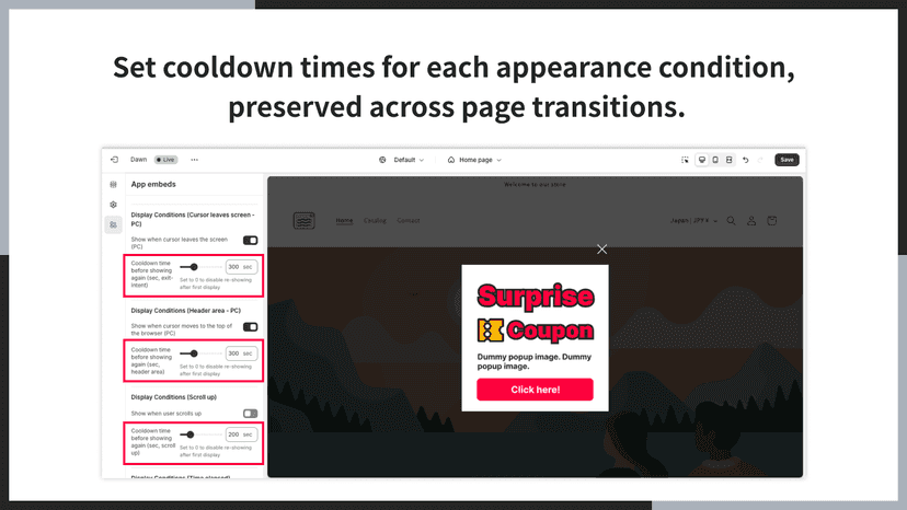 Set cooldown times for each appearance condition.