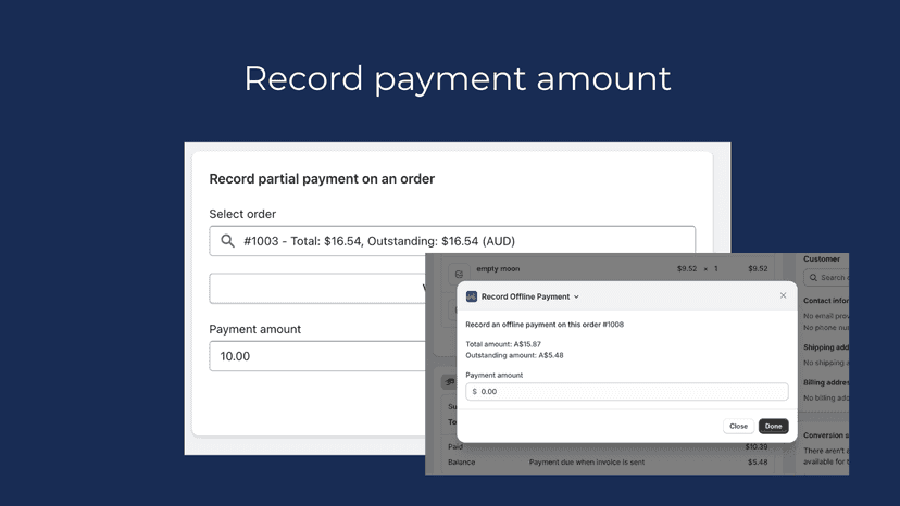 Enter partial payment amount